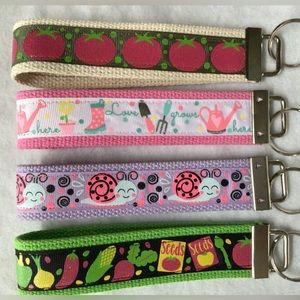 Set of 4 Handmade Garden Theme Wristlet Key Fobs